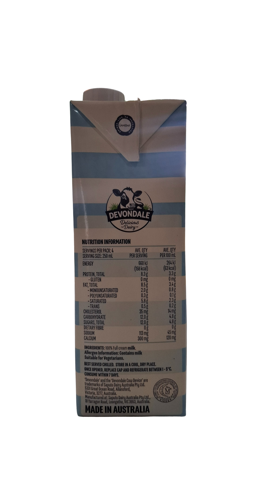 Full Cream Pure Milk Devondale (1L)